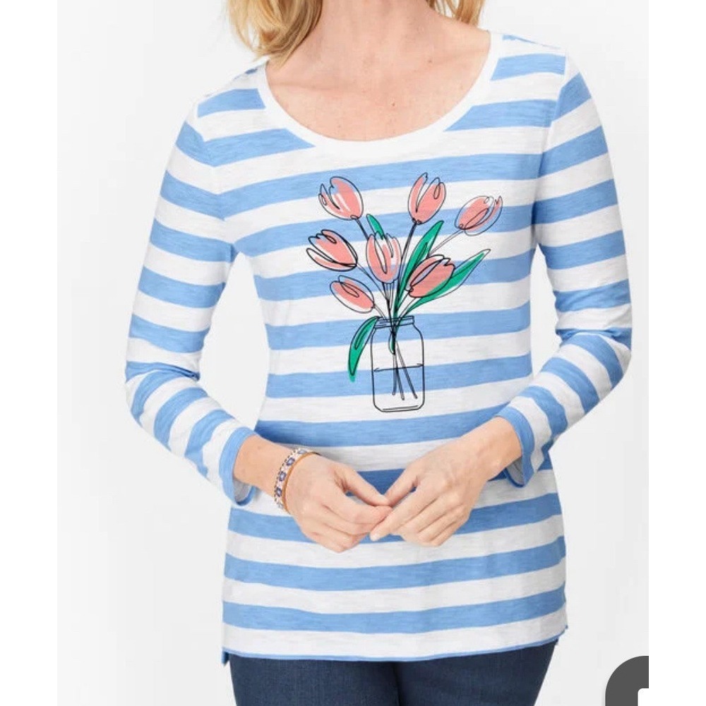 Talbots Nautica Women's M Knit Tee Top‎ Preppy Tropical Nautical Coastal Grandma